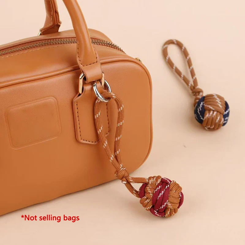 

Ins style handbag charm, hand woven double colored ball cute creative hanging rope Nylon rope lock ball bag accessories