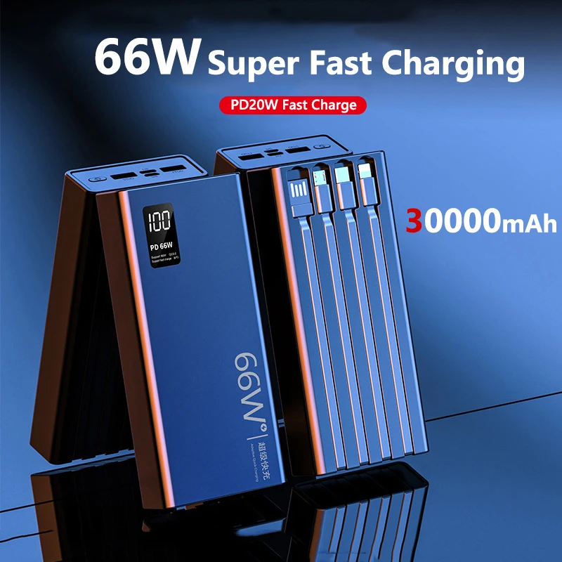 

Power Bank 30000 мАч Тип C 66 Вт Быстрая зарядка Powerbank Внешняя батарея для iPhone 16 17 Xiaomi Huawei Samsung PD20W Poverbank