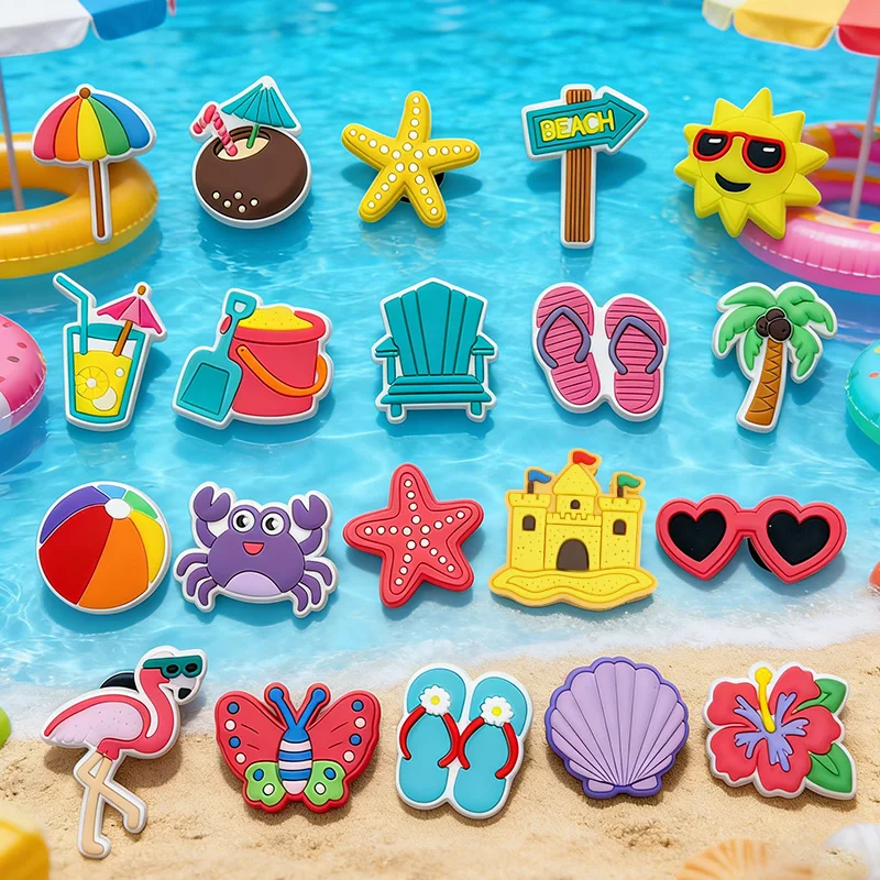 20 piezas de dijes decorativos para zapatos con temática de playa hawaiana, flamenco y cocotero, de PVC, accesorios DIY para pulseras de zapatos, regalos de cumpleaños de verano