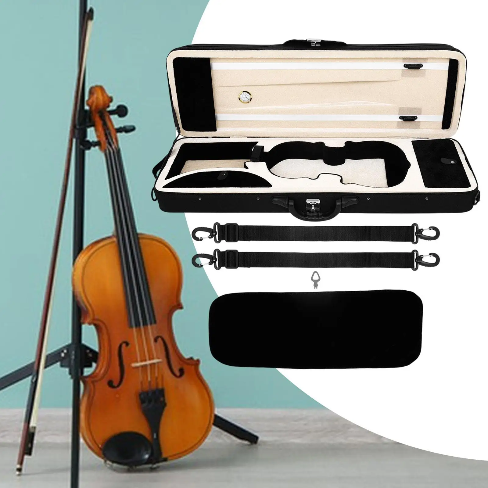 

Professional Violin Hard Case Oxford Cloth 4/4 Lightweight Portable Storage Box with Hygrometer for Student and Adult Musicians