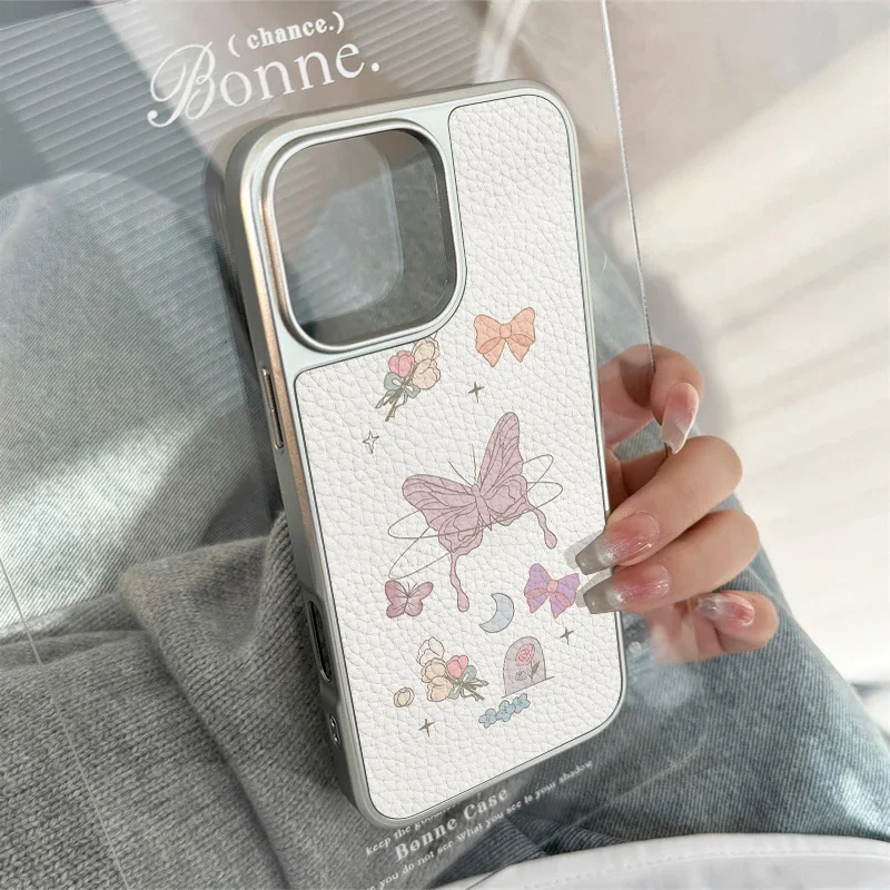 حافظة هاتف إنس لاكي فراشات وزهور جلدية لهاتف آيفون 11/12/13/14/15/16/17 برو ماكس اير بلس