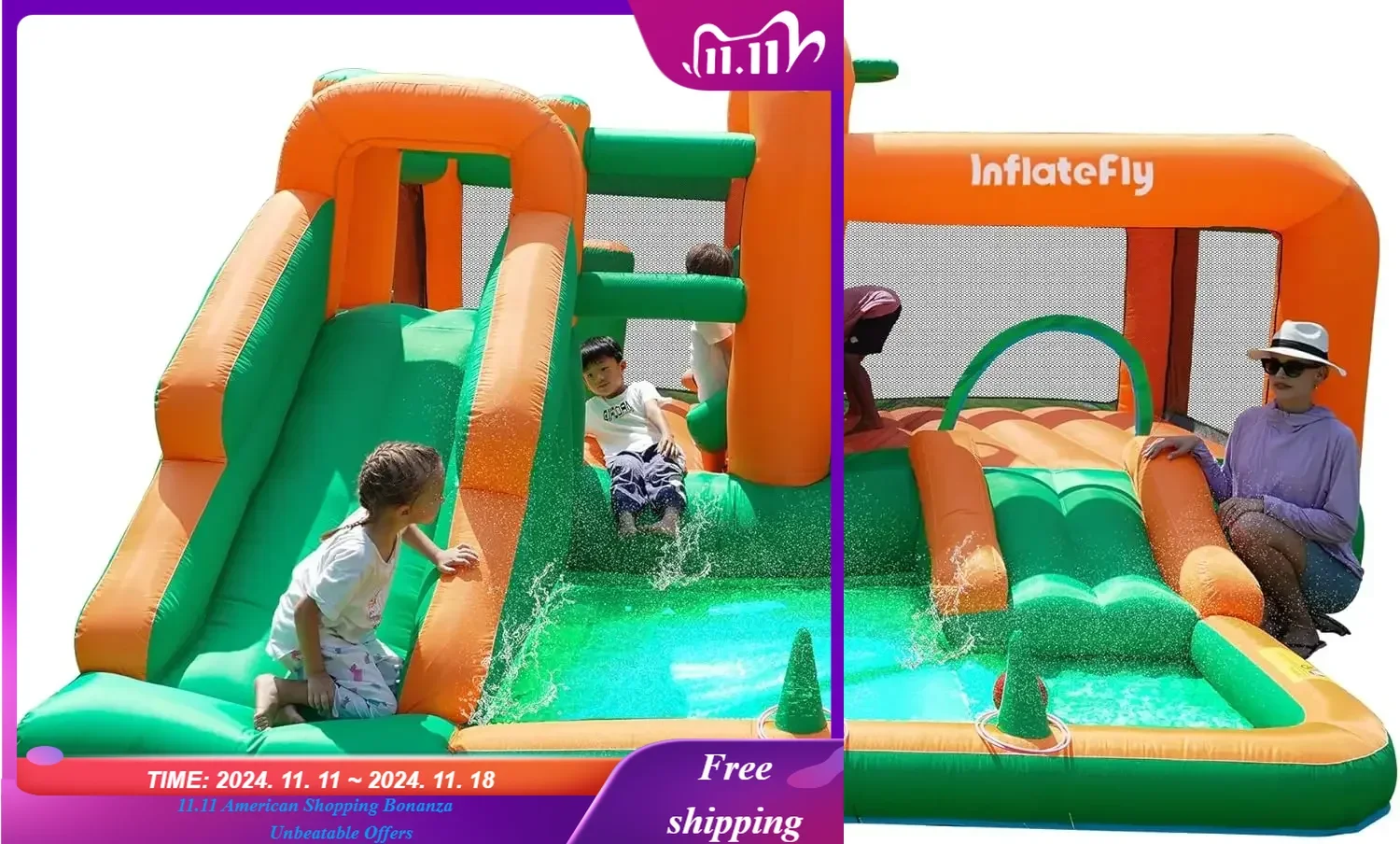 Bounce House Kids Jumping Castle with Dual Slides Inflatable Bouncer with Ball Pit,Air Blower,Basketball Rim