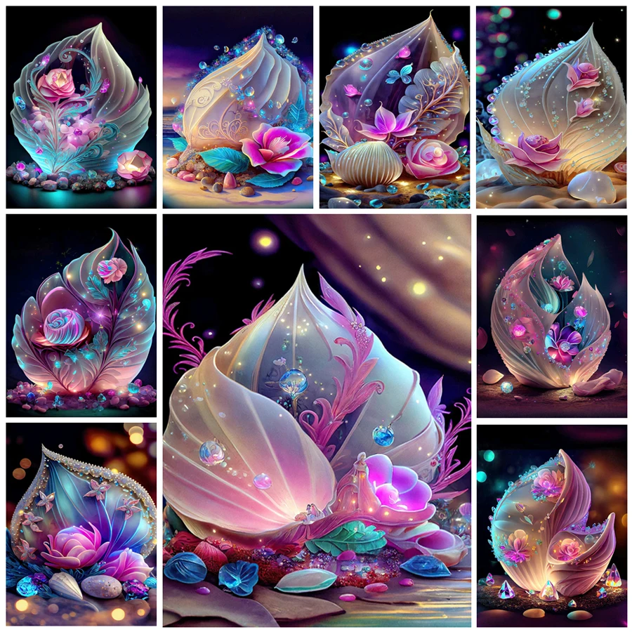 5D Diamond Embroidery Shell Pearl Diamond Painting DIY Seaside Scenery Full Mosaic Art Beautiful Beach Conch Creative New JX0038