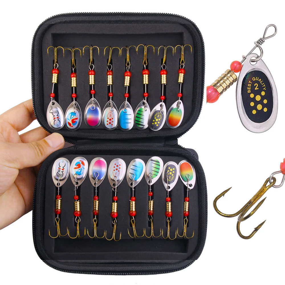 Portabale 16PCS Metall Angeln Spinner Köder Spinner Köder Für Hecht Bass Forelle Angeln Mit Angeln Tasche Löffel Harten köder Drillinge