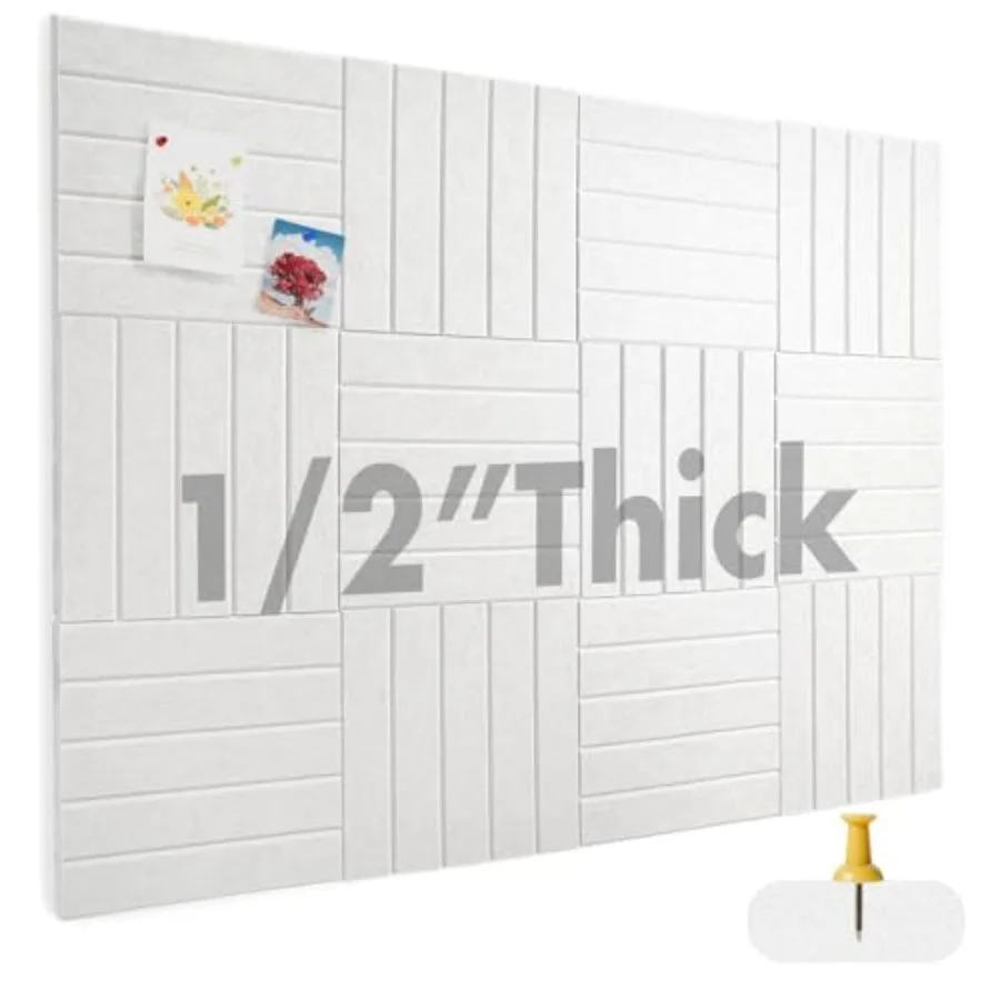 

Large Cork Board for Office Decor, 48"x 36" - 1/2" Thick Felt Bulletin Board, 12 Pack Felt Board with Safe Removable Adhesive T