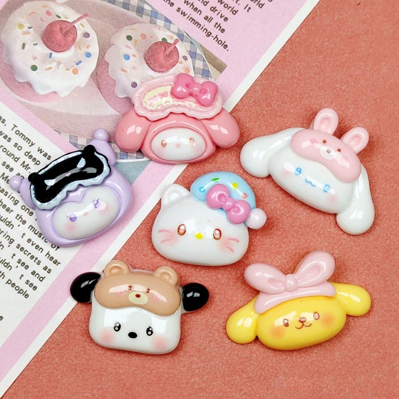 10Pcs Cartoon Resin Cute Cartoon Animal Kitten, rabbit, puppy Hairpin Pendant Scrapbook Craft Diy Miniature Ornament Accessories