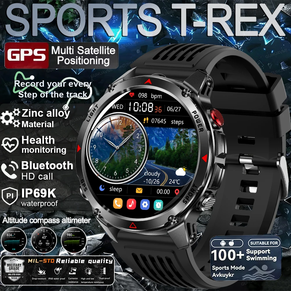 

New HOT Military Quality Outdoor 100+Sport Smart Watch Men GPS Dual-Band Positioning Heart Rate HD Call IP69K Waterproof Bracele