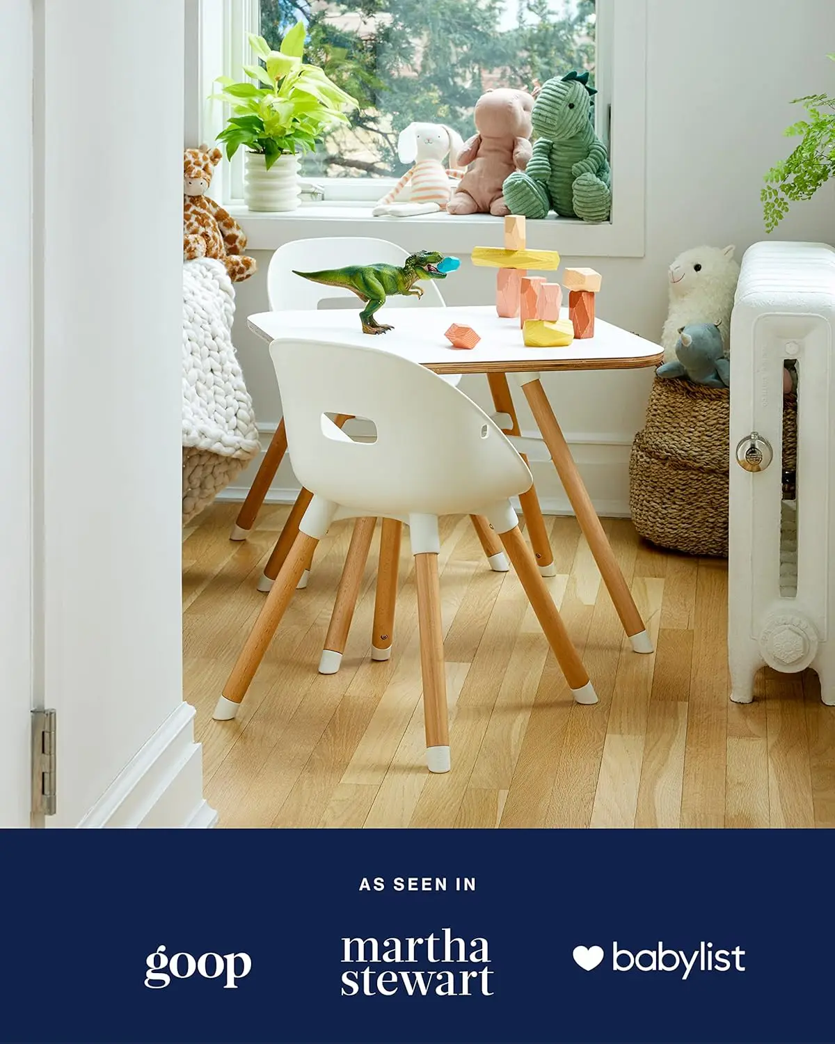 The Play Kit - مجموعة طاولات وكراسي للأطفال مع طاولة خشبية مستدامة وكراسي مقعدين غير سامة - آمنة ومريحة