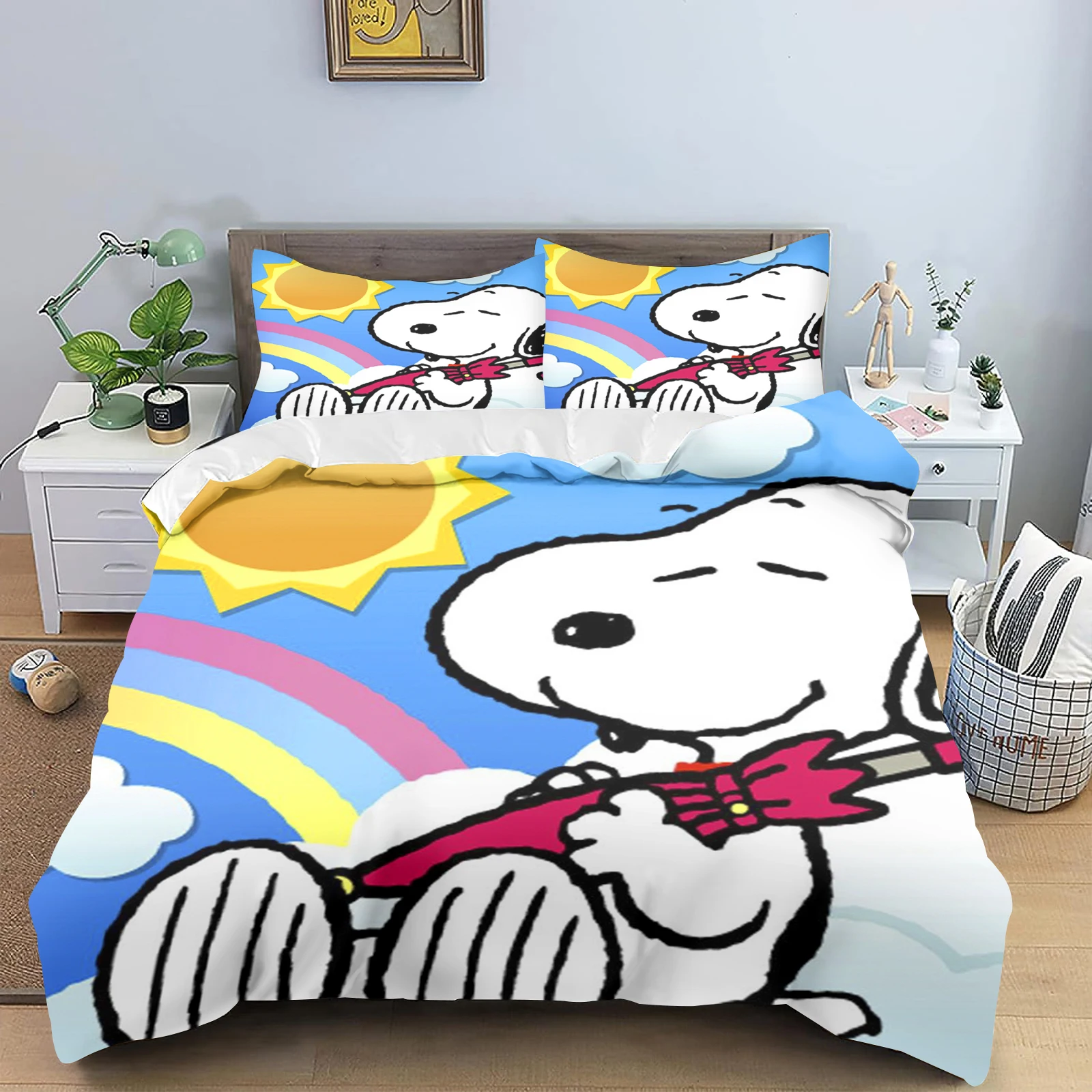 Snoopy Breathable Bedding Sets Bed Cover Soft Comforter Cover Duvet Cover Pillow Case 2-3 Pieces Sets Kids Adult Size