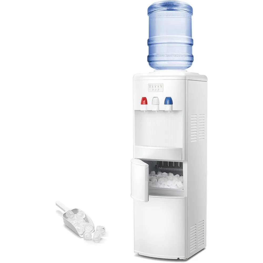 

2-in-1 Water Cooler Dispenser with Built-in Ice Maker, Freestanding Hot Cold Top Loading Water Dispenser, 5 Gallon Bottle(White)