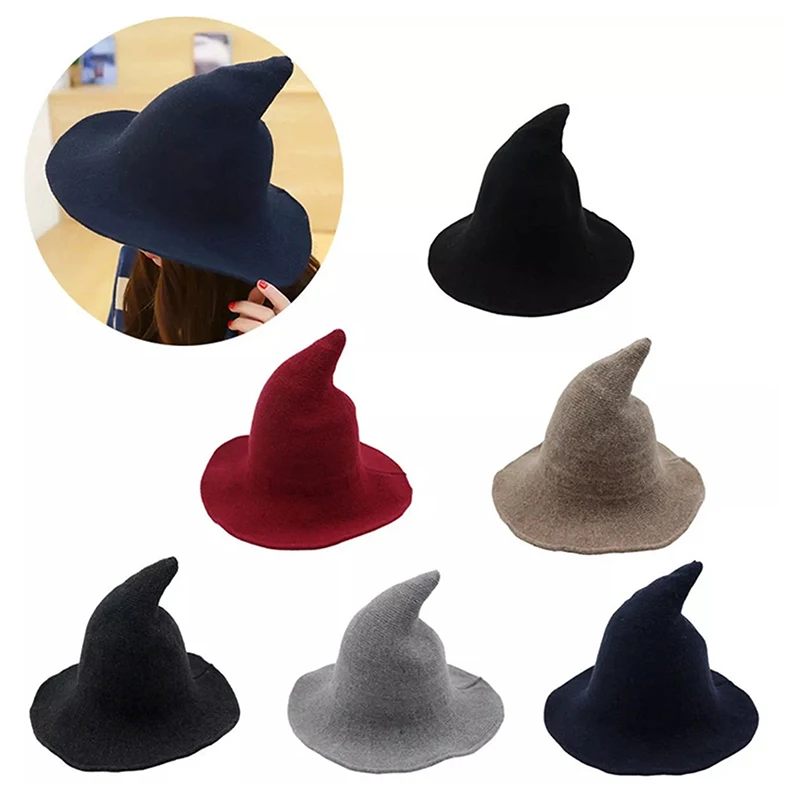 Vintage Halloween Woman Witch Hat Costume Wool Knit Hat For Party Coseplay Masquerade Hat Festival Decoration Accessories