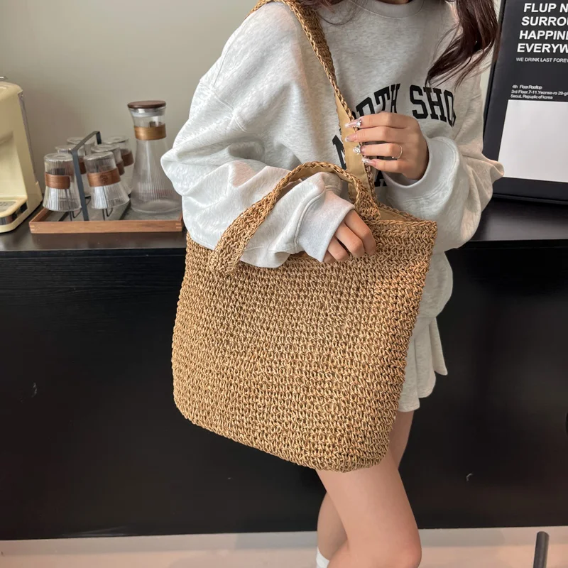 Torebki damskie ze słomy o dużej pojemności Wysokiej jakości damskie torby plażowe z splotem na ramię Modne damskie torby listonoszki dla kobiet