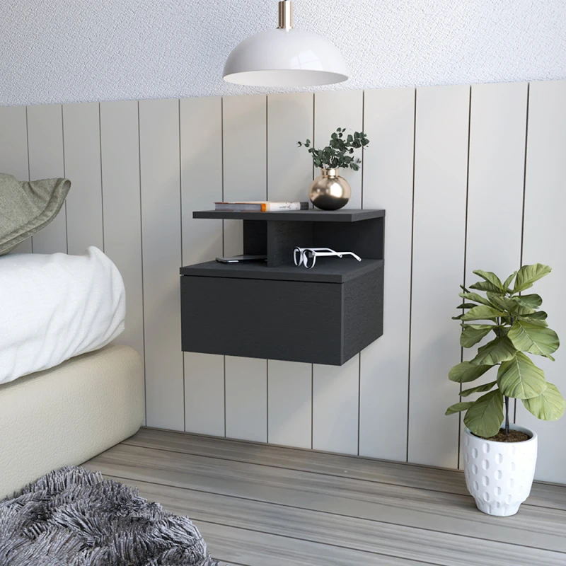 

Floating Nightstand Flopini, One Drawer, Black Wengue Finish