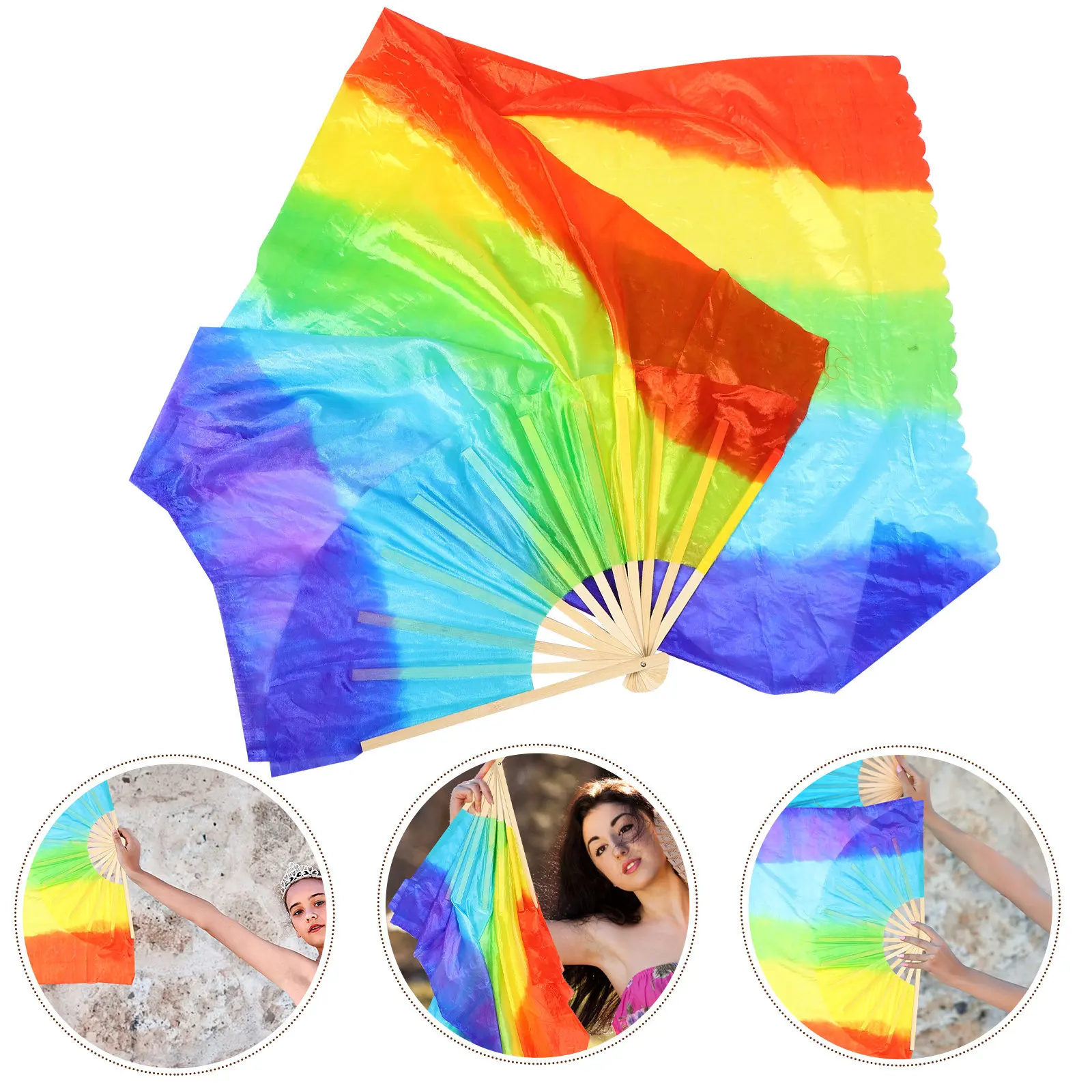 2Pcs Long Flowing Dance Fans Faux Silk Extended Head Design for Belly Dancing Square Dance Chinese Performance Visual Appeal
