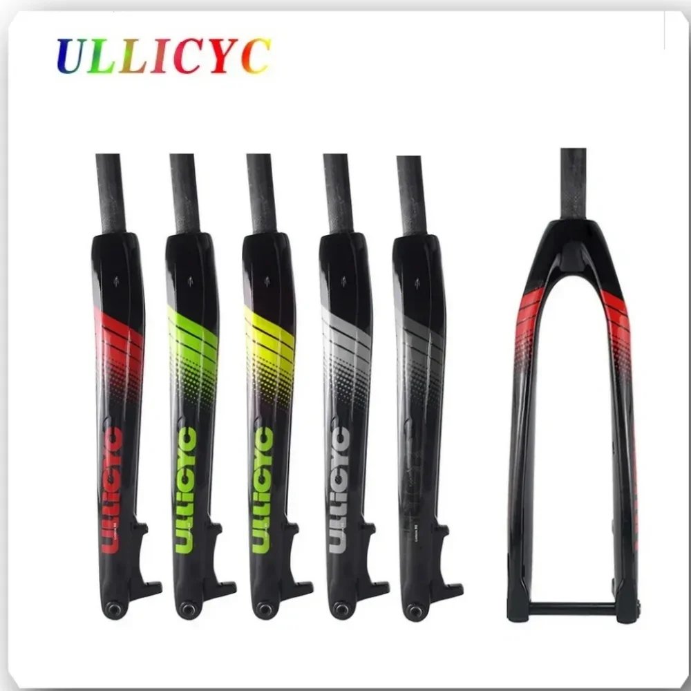 Ullicyc  3K Colorful  Gloss Carbon Mountain Bikes Fork, Round/Tapered Tube Thru Axle 15x100mm 29/27.5/26in ,MTB Bike Accessories