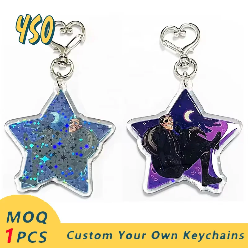 

YSO CNC Acrylic tiki Keychain Custom High quality Print Best Quality Animation Tide Hot Sale Diamond Cutting Glitter Charms