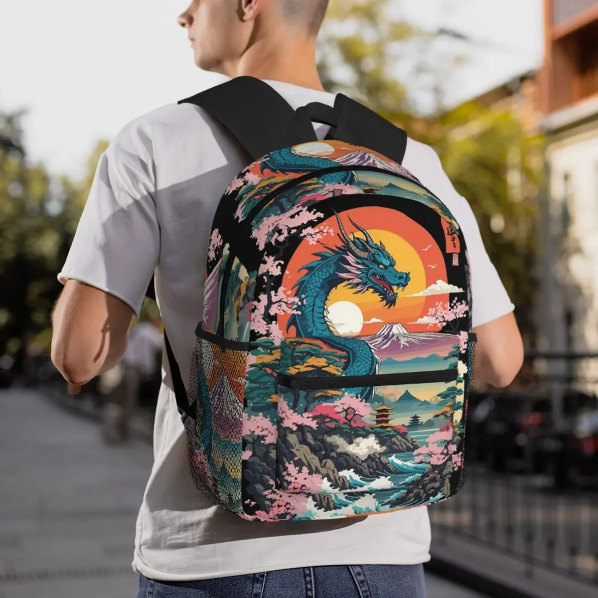 Tokyo Japan Dragon Tradition Asian Japanese Tattoo Backpack Student BookBag School Bag Laptop Shoulder Bags for Men Women
