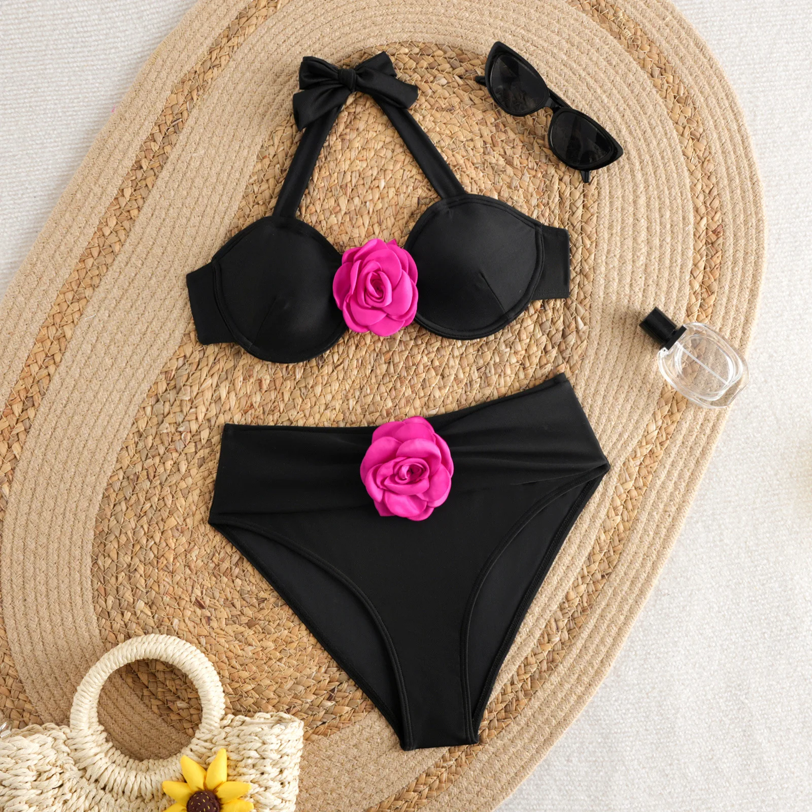 

Bathing Suit Women European And American Sexy Fashion Flower Jewelry Seaside Beach Women Split Swimsuit BIKINI