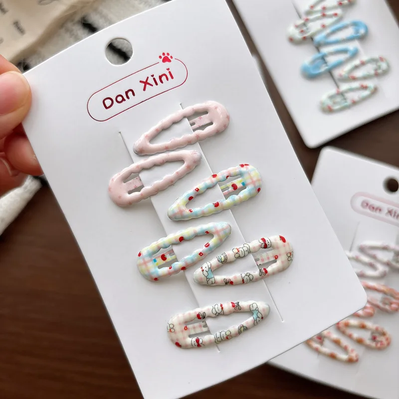 6pc/set Cute Small Colorful Polka Dot BB Hair Clips for Kids Side Bangs Fringe Snap Claw Floral Toddler Barrettes Daily Headwear