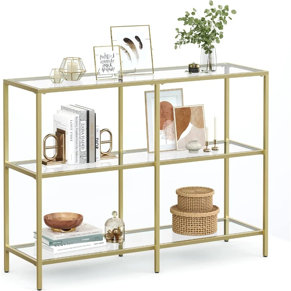 

39.4 Inch Console Table with 3 Shelves, Sofa Tables, Modern Entryway Table, Metal Frame, Tempered Glass Shelf, Entryway Living