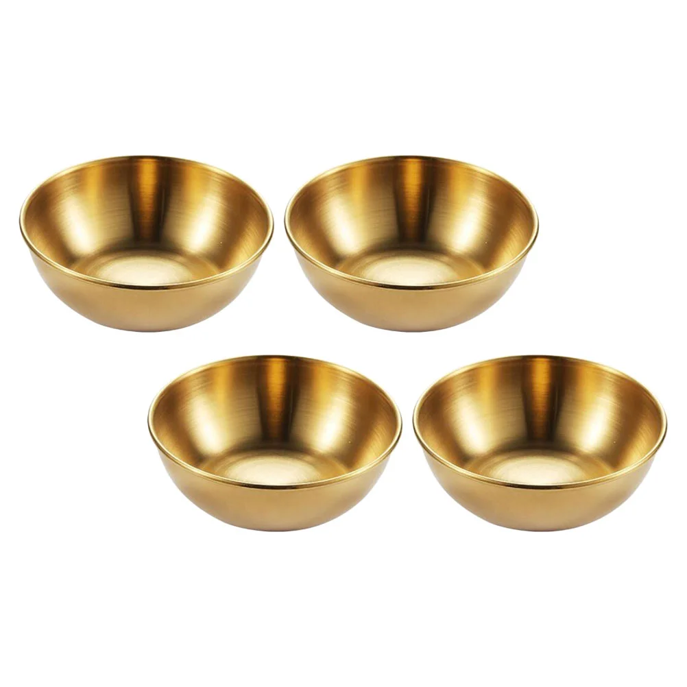 

4 Pcs Golden Sauce Dish Appetizer Serving Plate Seasoning Stainless Steel Dishes Saucer