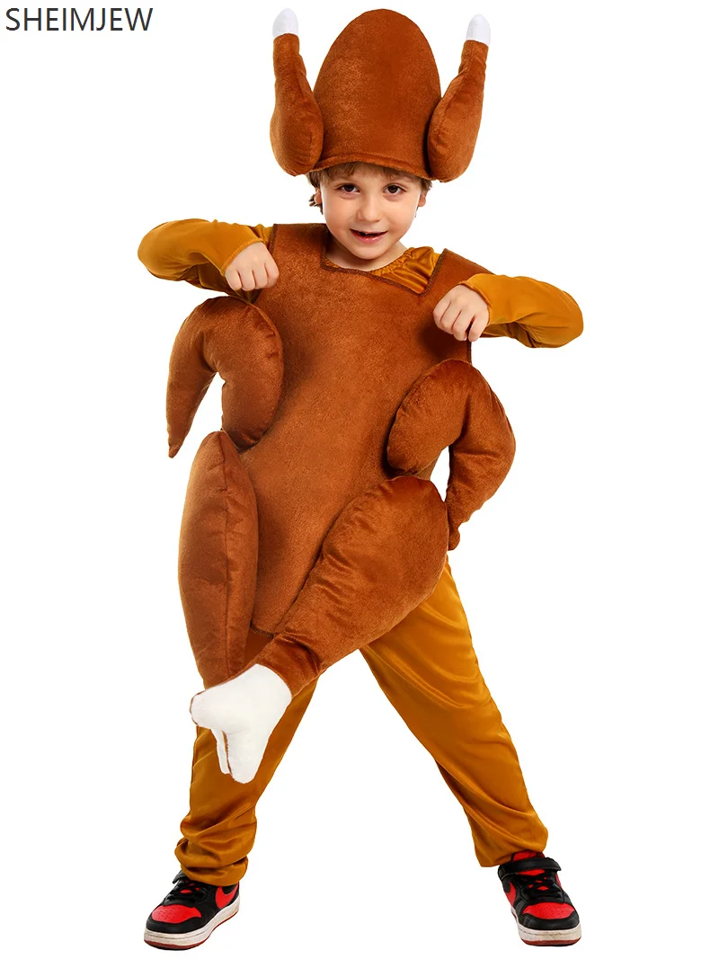 Cute Children's Funny Halloween Thanksgiving Role Play Roast Turkey Food Costume Fun Cartoon Puppet Clothes Jumpsuit Stage Suit