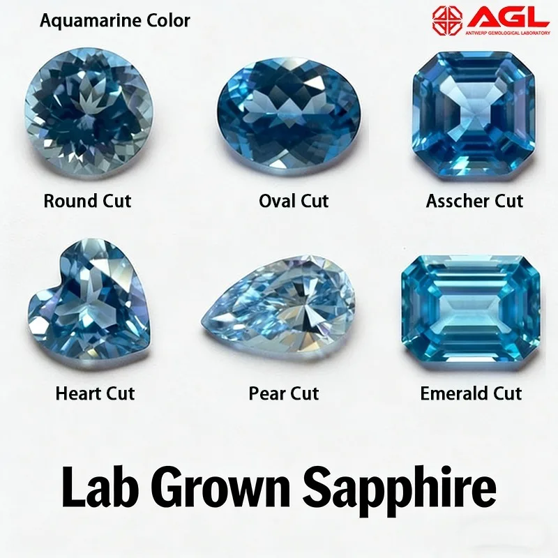 

Лабораторно выращенный сапфир цвета аквамарина, круглой, овальной, Ашер, изумрудной, сердцевидной, грушевидной формы, свободный драгоценный камень для сертификации, созданный в лаборатории