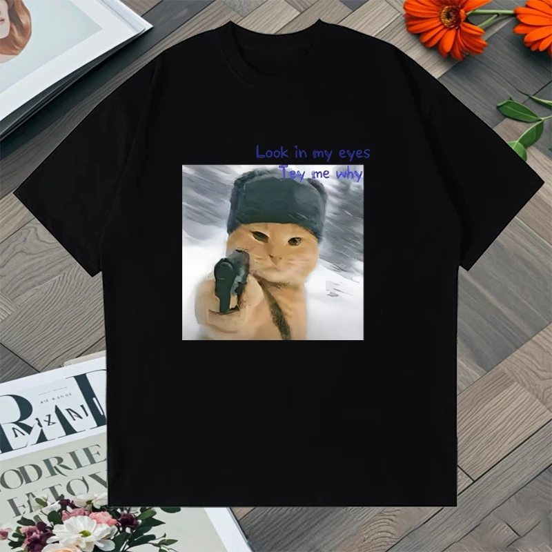 

2025 Hot sale Summer New Cat Graphic Oversized t-shirt Crew Neck 100% Cotton Men Women Crew Neck short sleeve Tee shirt Unisex