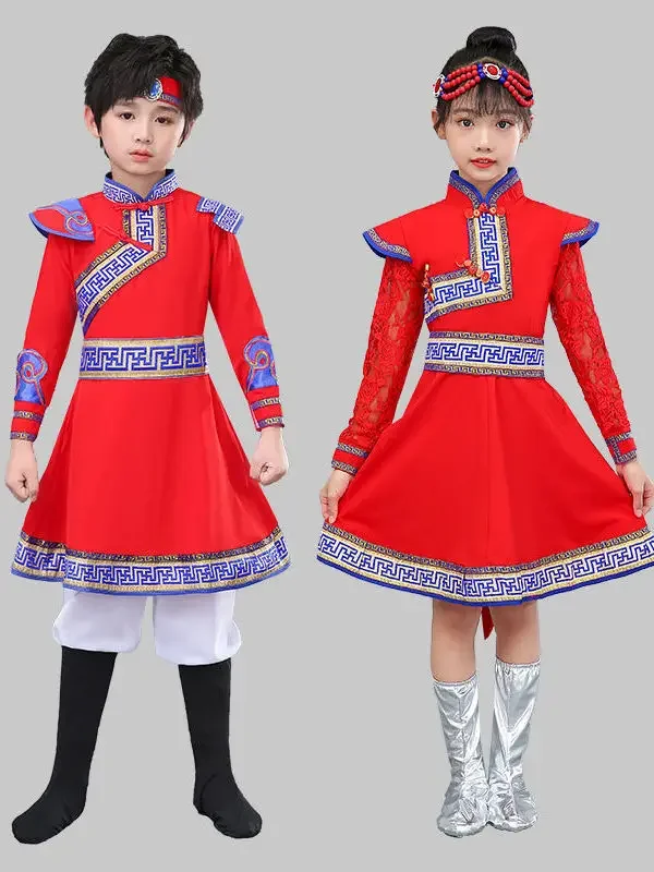 男の子と女の子のためのエスニック結合パフォーマンス服、モノガンダンス服、タイベザンコスチューム