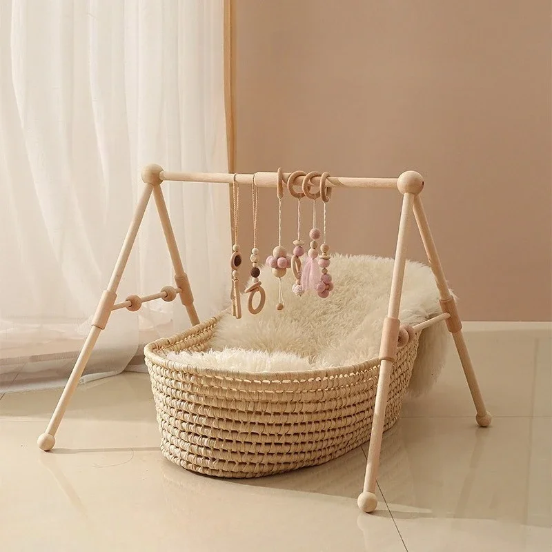 Baby Wooden Rattle Toys Play Gym Mobile Hanging Sensory Toys Foldable Play Gym Frame Activity Gym Baby Room Decorations Toys New