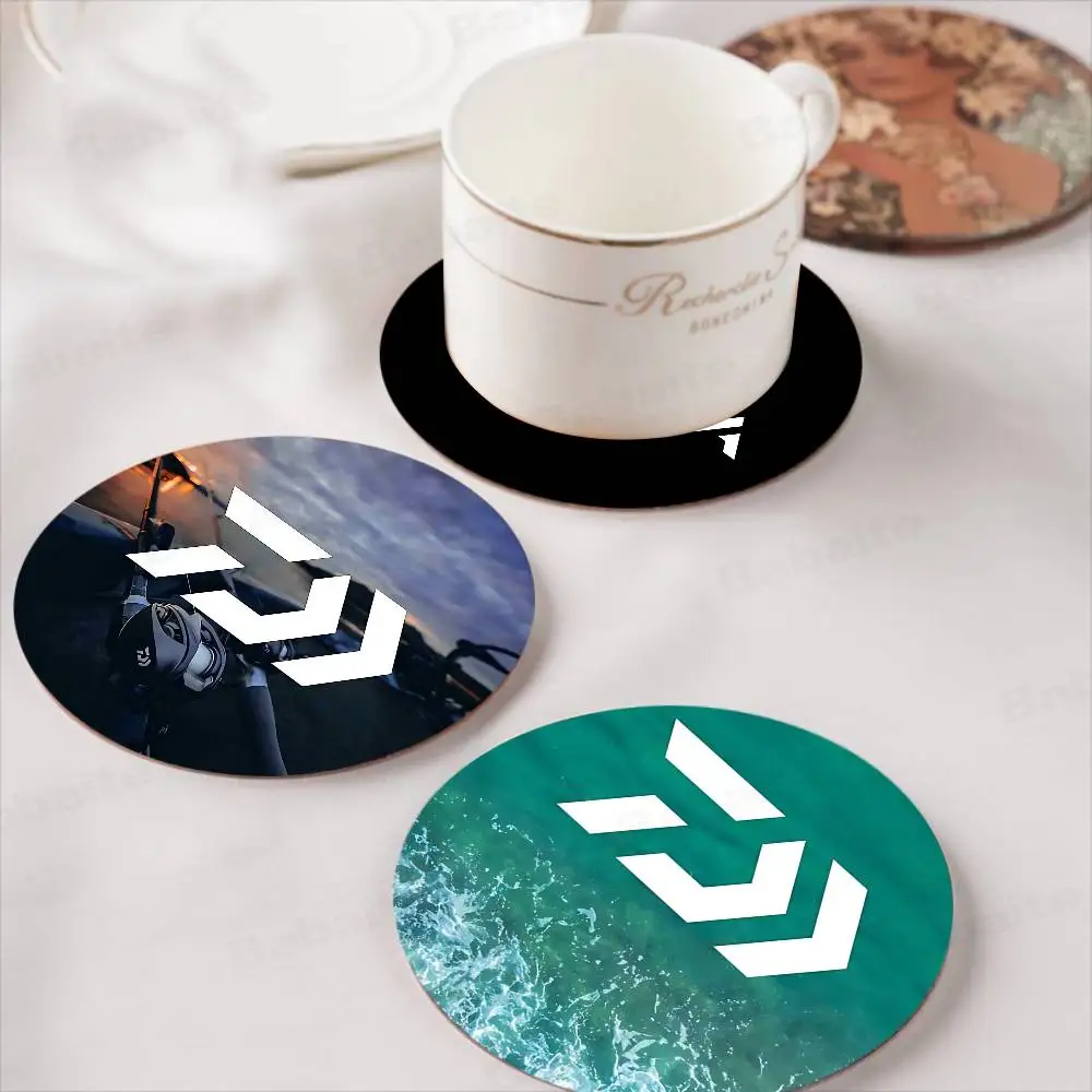 Fishing Tackle Brand D-Daiwa Wooden Coaster Colour Printing Cup Mat Home Desk Decoration Gifts