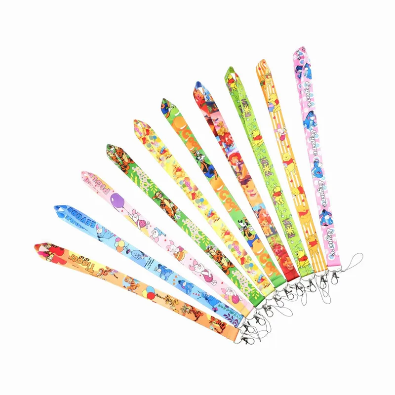 10PCS Winnie The Pooh Mobile Phone Lanyard For ID Card Gym USB Badge Holder Car Key Cartoon Neck Wrist Band Anti-lost Strap