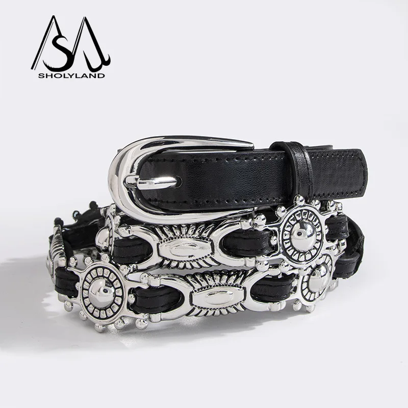 

Fashionable Design Women's Geometric Elliptical Carving Accessories Alloy Needle Buckle Punk Style Belt Paired with Skirt