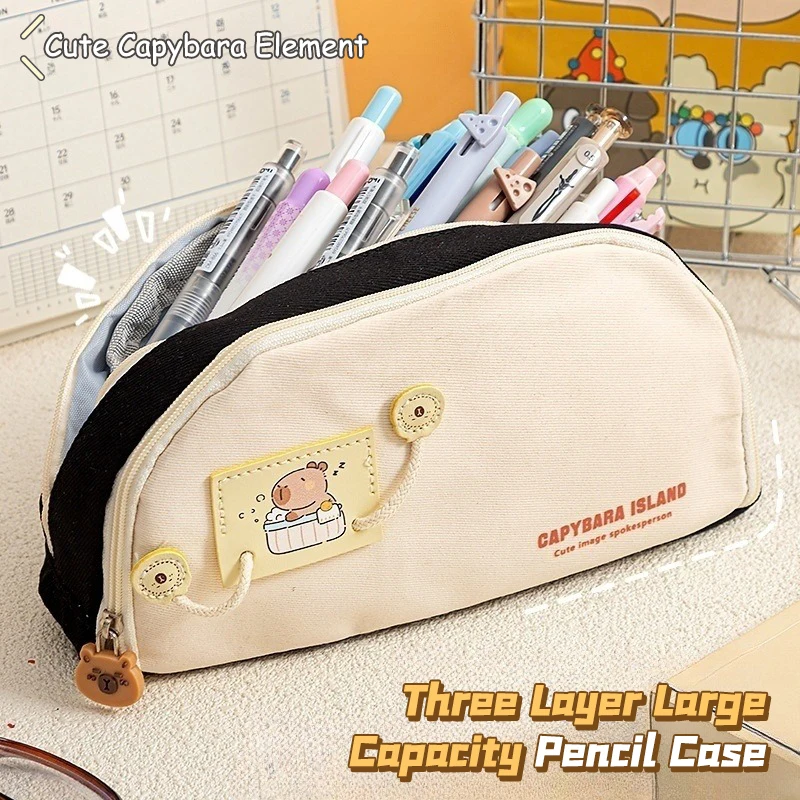 Cartoon Capybara Etui Grote Capaciteit Penzak Leuke Mode Etui Briefpapier Organisator Multifunctionele Opbergtas
