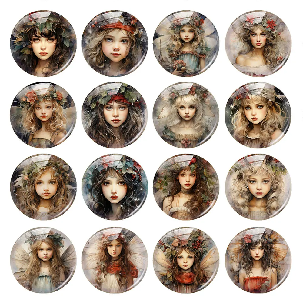 

Handmade Christmas X-mas Fairy Girl Photo Glass Cabochon Charms Flatback Demo Flat Back Cameo For Diy Jewelry Making Supplies