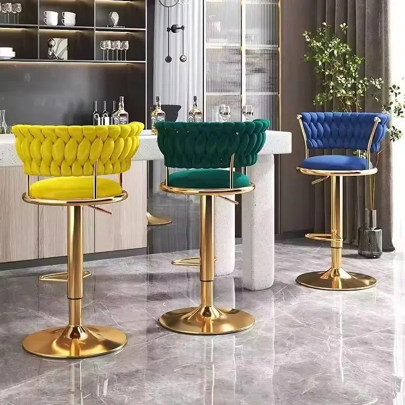 Cadeira de bar luxuosa moderna, móveis de balcão, metal, veludo, giratória, couro, ouro alto, restaurante, uso, banco de bar dourado