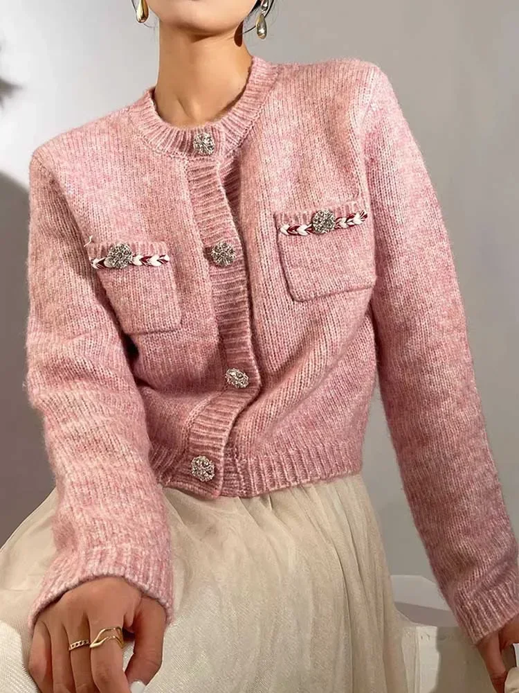 

chic diamonds women cardigan sweaters elegant fashion long sleeve knitted short jacket korean casual design female fall top