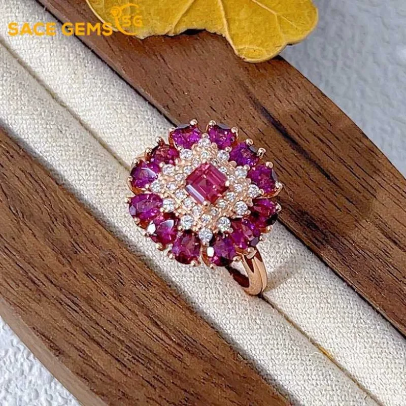 

SACE GEMS Fashion 925 Sterling Silver 3*4mm Natual Garnet Luxury Rings for Women Created Wedding Engagement Party Fine Jewelry