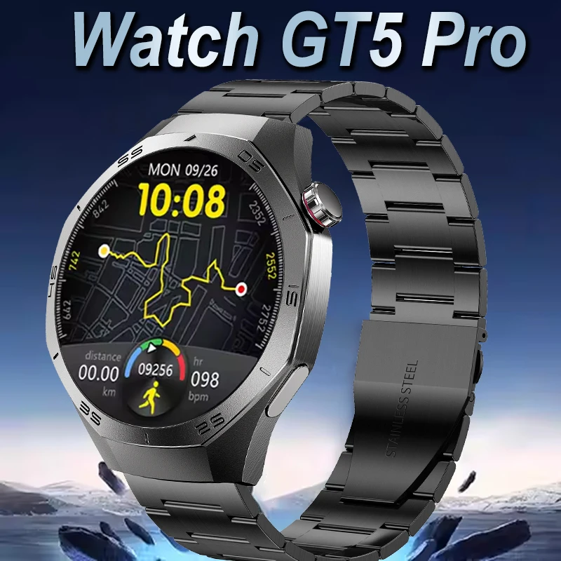 

GT5 Pro GPS Motion Trajectory Smart Watch Men 466*466 AMOLED Screen Bluetooth Call Heart rate Waterproof Smart Watch For Huawei