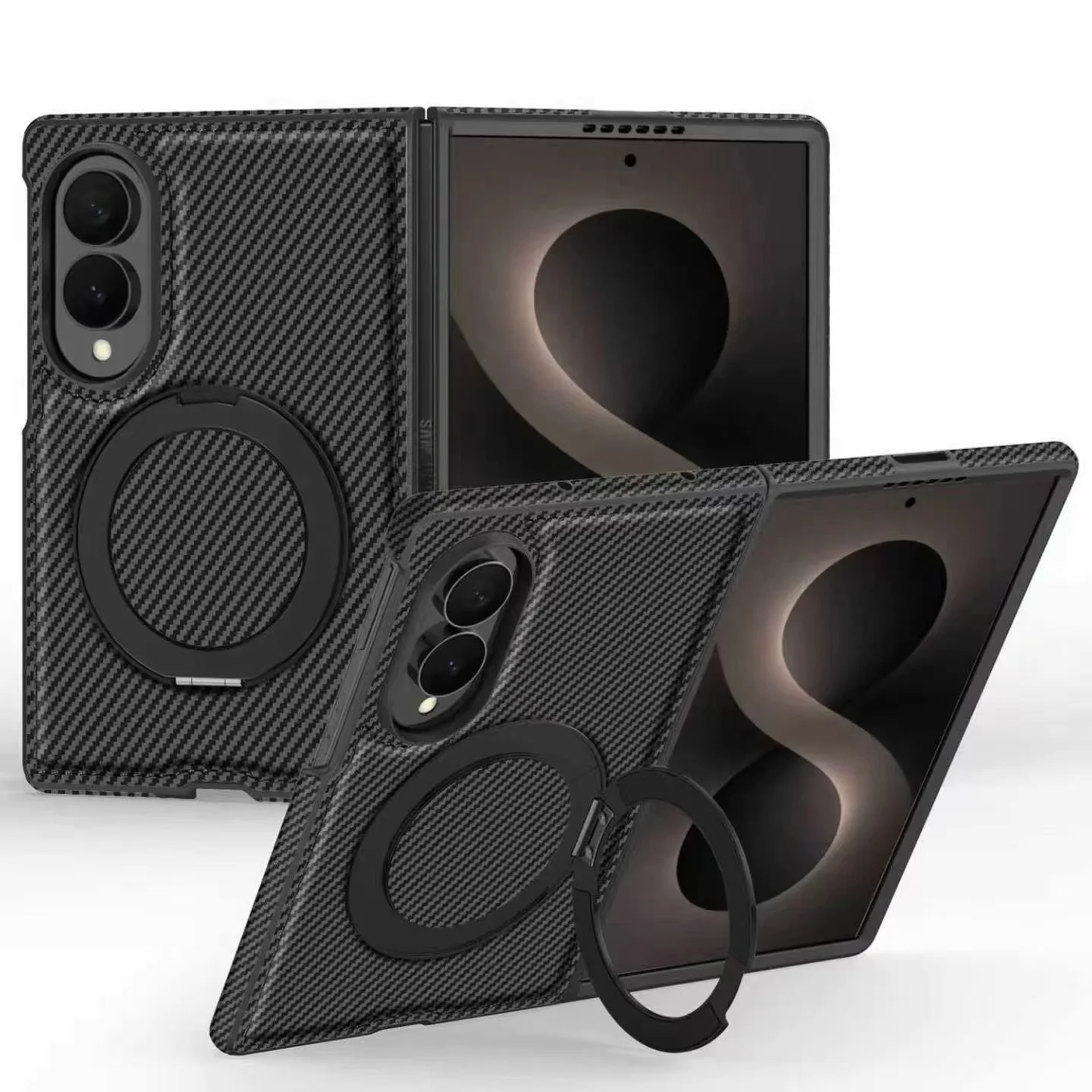 For Samsung Galaxy Z Fold 8 Ultra Case Luxury PU carbon fiber pattern Ring Stand Magnetic Protect Back Cover For Z Fold 8 7 6 5