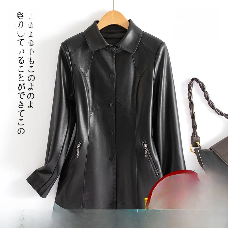 

Autumn Winter ort Thiened Genuine Leather Jaet Women's Slim Fit eepskin Coat Commute Sle Long Sve Square Collar