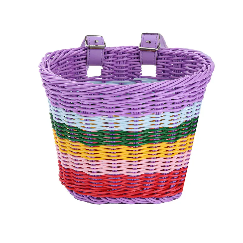 

4-piece set of children's bicycle baskets hand woven rattan front basket shoulder straps, summer basket toys for girls and boys