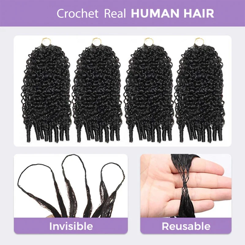 Cabelo Humano Cacheado Birmanês 12A de 30 Polegadas para Crochê, Pequenas Espirais, Cachos Pixie Profundos, Extensões Pré-Separadas Sem Nós, Tranças Miracle Knot, Extensões de Fácil Instalação, Cachos Ondulados Profundos, Perucas, Extensões de Cabelo Humano para Crochê com Nós Milagrosos, Materiais para Tranças, Cabelo com Volume