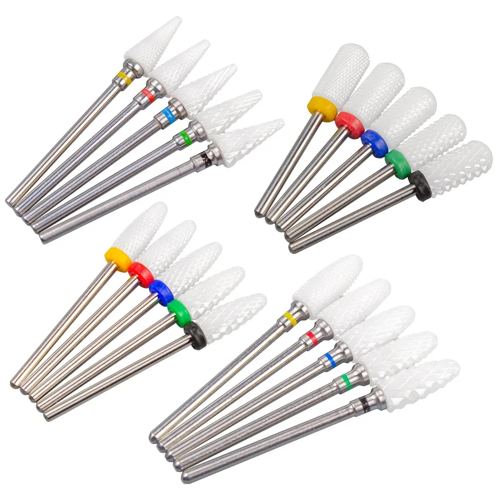 5pcs Ceramic Milling Cutter For Manicure Set Nail Drill Bit Mill Manicure Machine Pedicure Tools for Removing Gel File 3/32 Inch