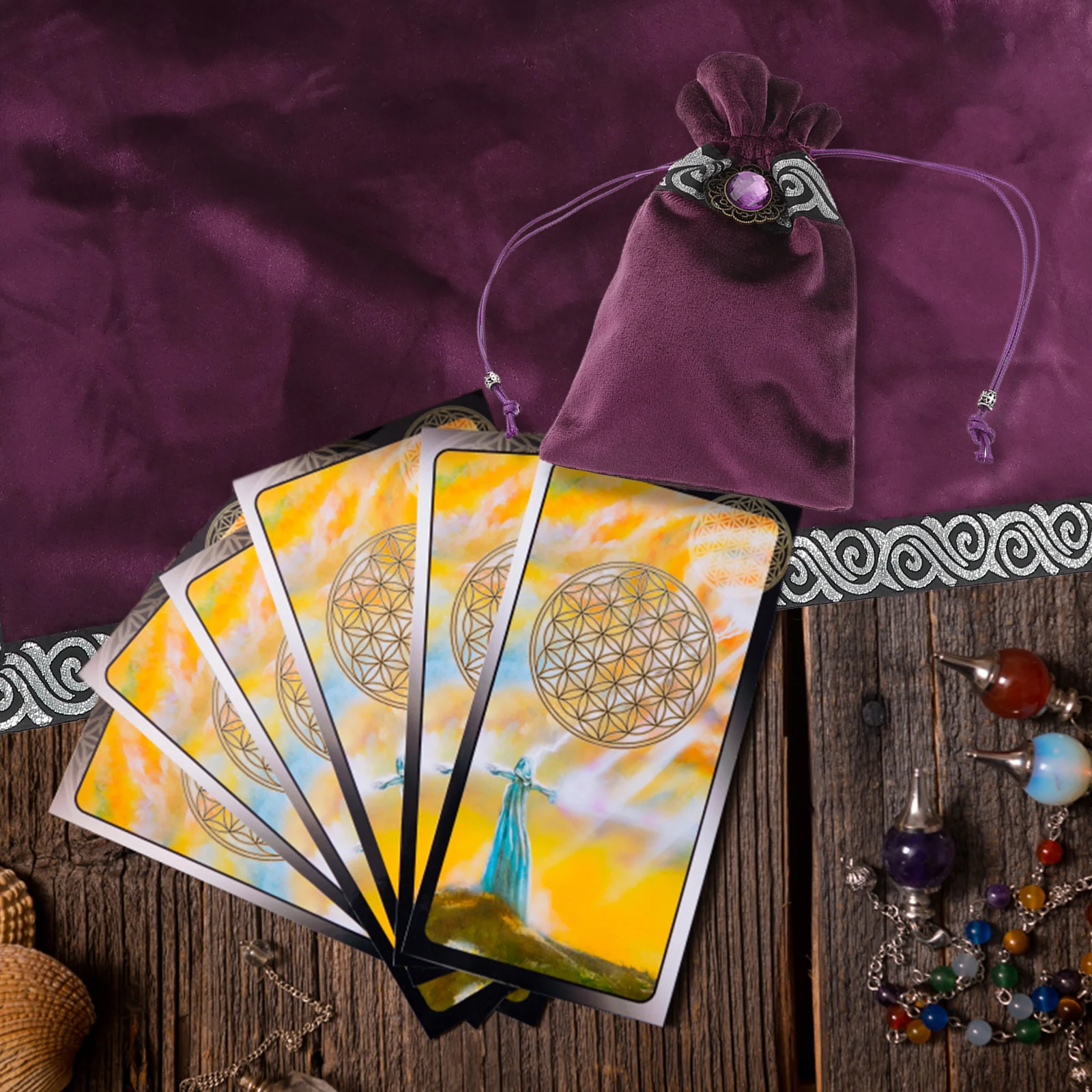 

1set 1Set Tarot Table Cloth Cards Pack Velvets Divination Desktop Prop For Tarot Card Reading Drawstring Bag Included