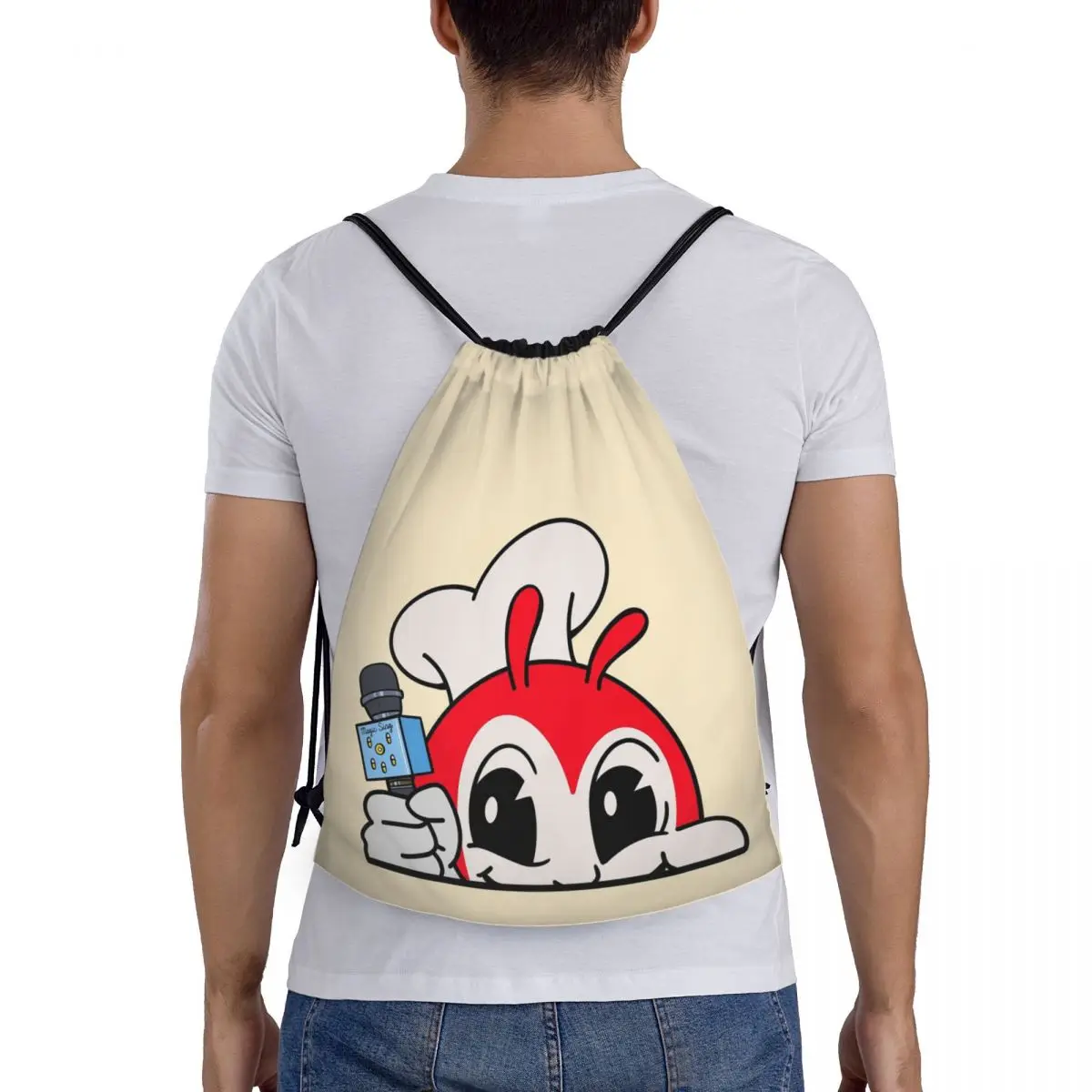 

Jollibee Peeking Karaoke Mic Filipino Backpacks Fashion Portable Drawstring Bags Sports Bag Book Bags For Travel School