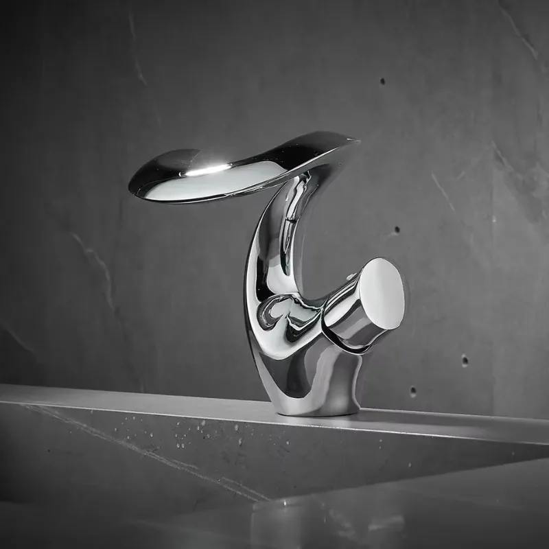 

Modern Unique Design S Shape Chrome Basin Faucets Mixer Gold Brass Bathroom Mixer Tap Creative Art Waterfall Sink Faucet White