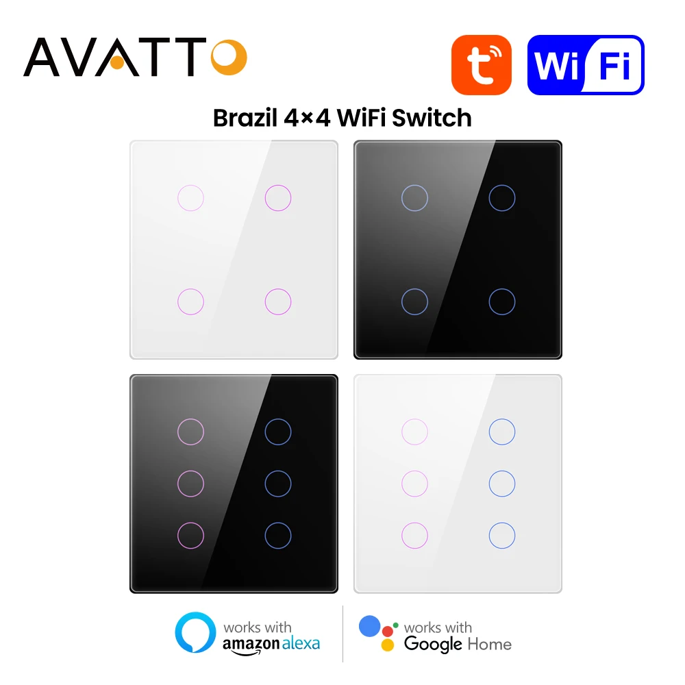 Avatto-Tuya Brazil-スマートwifiウォールスイッチ,タッチセンサー,4または6ギャング,AlexaおよびGoogleHomeで動作