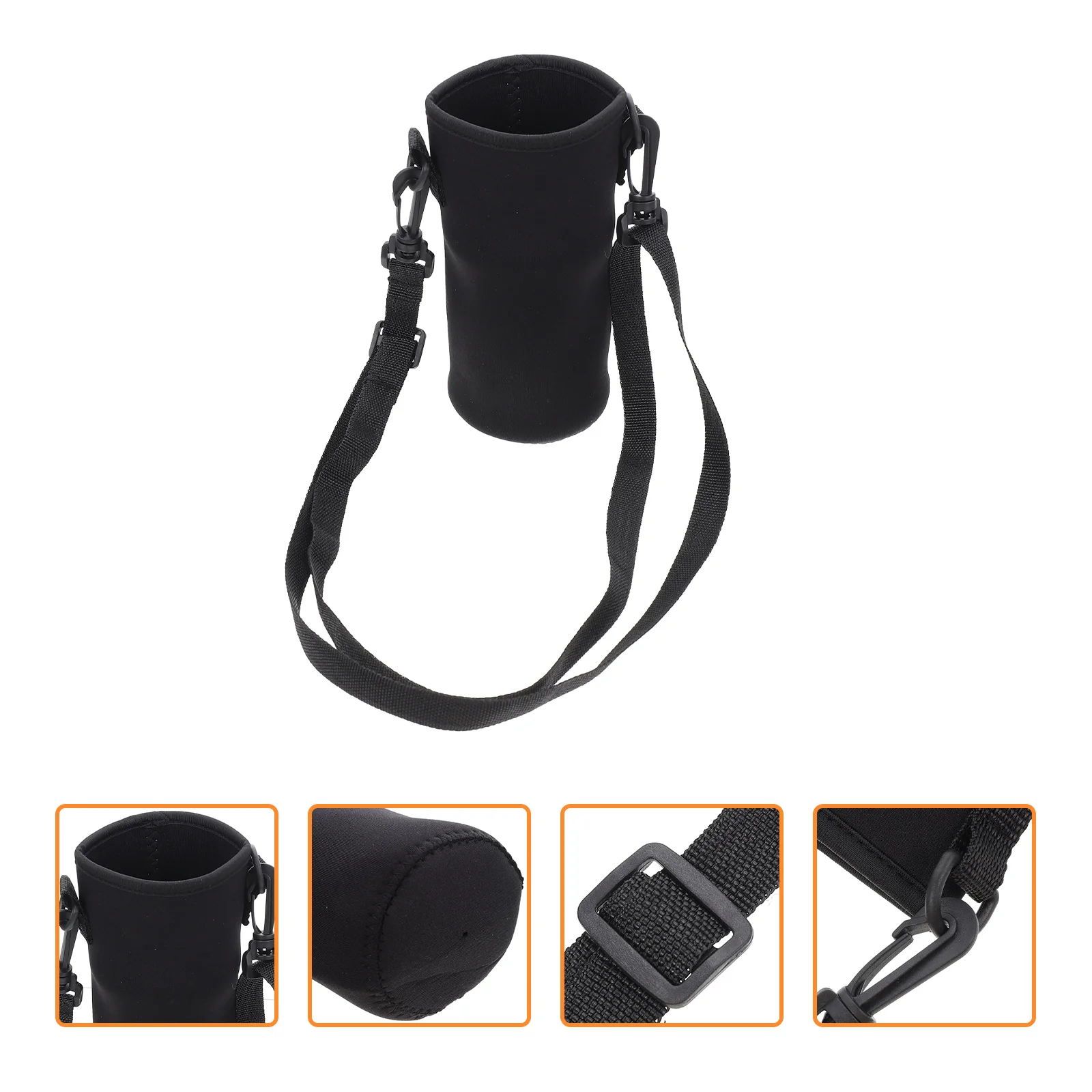 Sling Water Bottle Sleeve with Strap Thermal Cup Set Carrier Bags Pouch Protection Cover Black Neoprene Travel