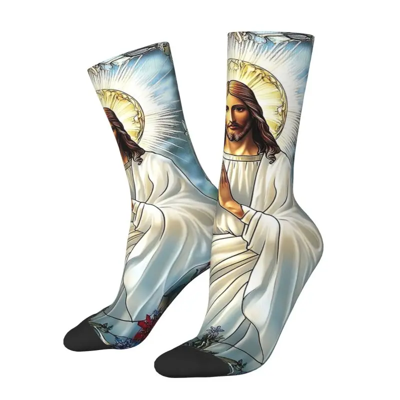 

Забавные мужские носки-платье «Спавитель Иисуса Христа», унисекс, теплые дышащие носки с 3D принтом, религиозные носки для экипажа